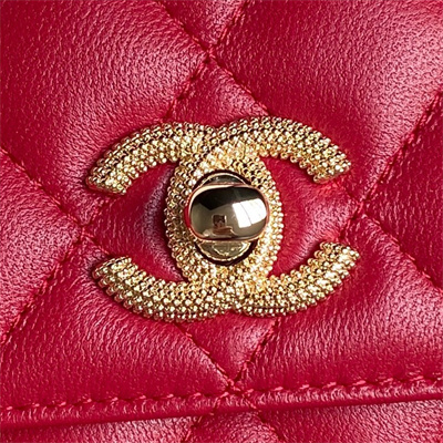 Ch*el clutch with chain lambskin, strass & gold-tone metal red  ap4300