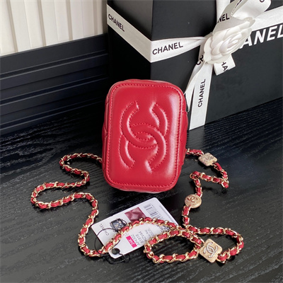 Ch*el small vanity with chain lambskin, strass & gold-tone metal red ap4302