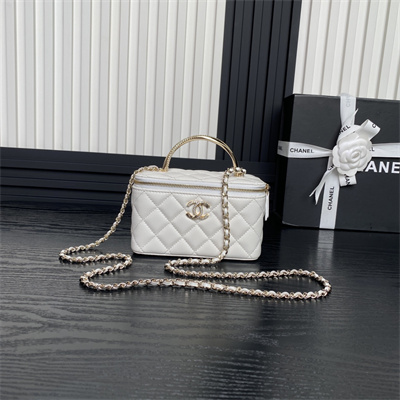 Ch*el vanity with chain lambskin, strass & gold-tone metal white ap4317