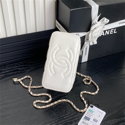 Ch*el vanity with chain lambskin, strass & gold-tone metal white ap4317