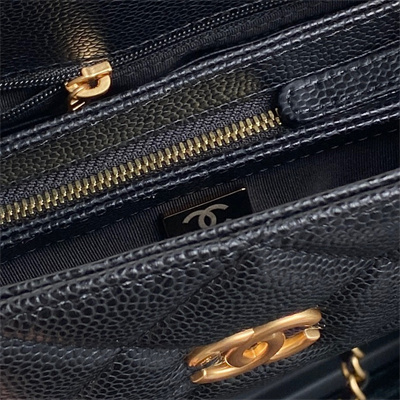 Ch*el small bowling  bag grained calfskin gold tone metal black as5137