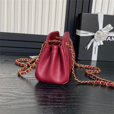 Ch*el small bowling  bag grained calfskin gold tone metal burgundy as5137