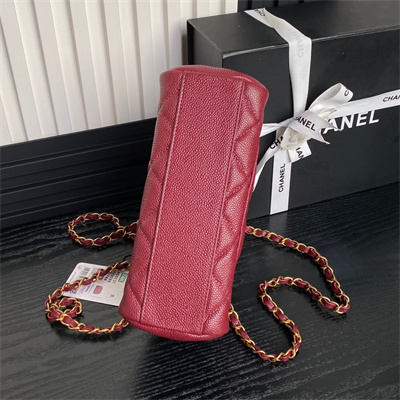 Ch*el small bowling  bag grained calfskin gold tone metal burgundy as5137