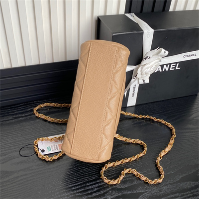 Ch*el small bowling  bag grained calfskin gold tone metal beige as5137