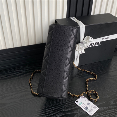 Ch*el bowling  bag grained calfskin gold tone metal black as5138