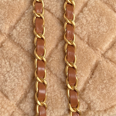 Ch*el mini flap bag shearling lambskin & gold-tone metal beige/brown as5148