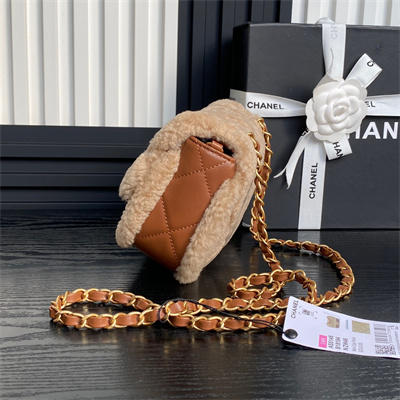 Ch*el mini flap bag shearling lambskin & gold-tone metal beige/brown as5148