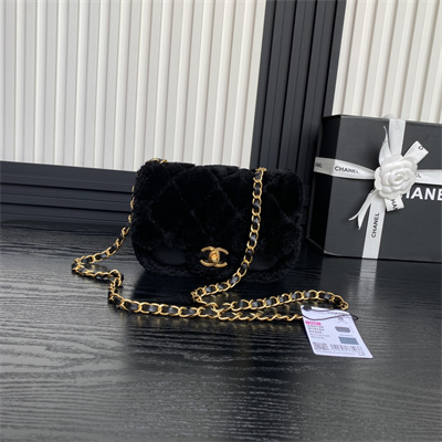 Ch*el mini flap bag shearling lambskin & gold-tone metal black as5148