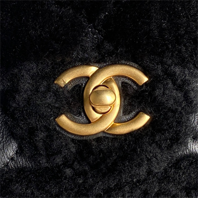 Ch*el mini flap bag shearling lambskin & gold-tone metal black as5148