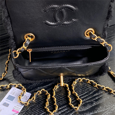 Ch*el mini flap bag shearling lambskin & gold-tone metal black as5148
