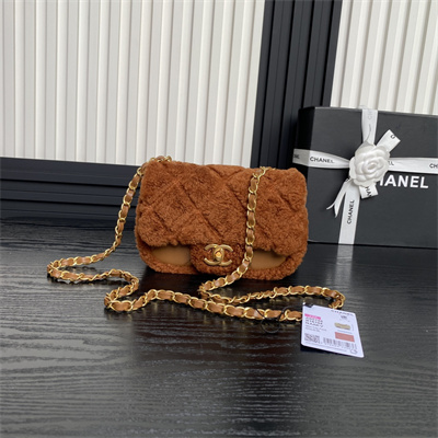 Ch*el mini flap bag shearling lambskin & gold-tone metal brown as5148