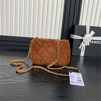 Ch*el mini flap bag shearling lambskin & gold-tone metal brown as5148