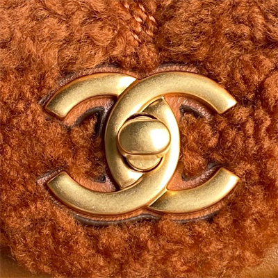 Ch*el mini flap bag shearling lambskin & gold-tone metal brown as5148