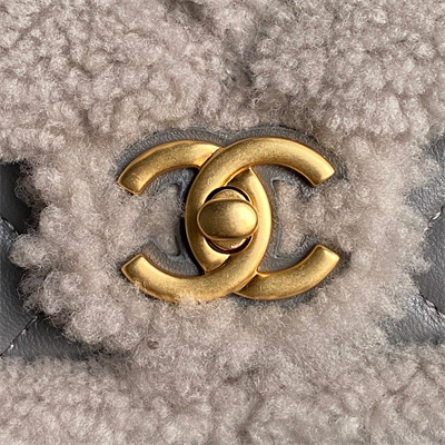 Ch*el mini flap bag shearling lambskin & gold-tone metal grey as5148