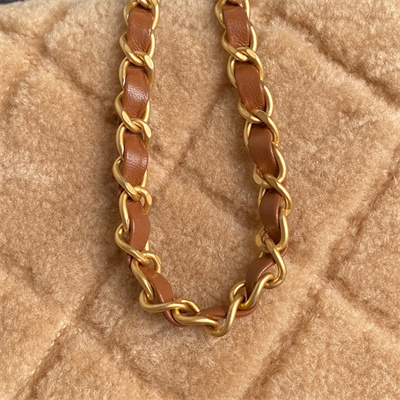 Ch*el flap bag shearling lambskin & gold-tone metal beige/brown as5149