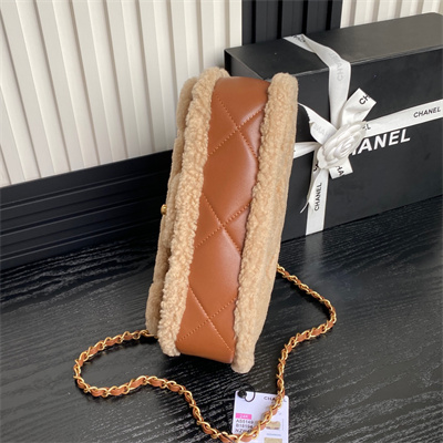 Ch*el flap bag shearling lambskin & gold-tone metal beige/brown as5149