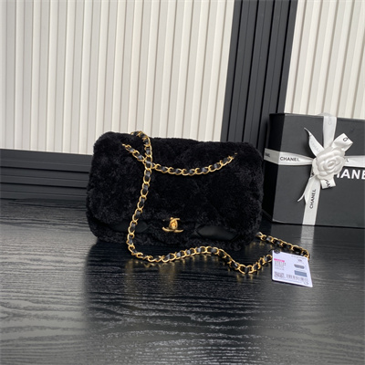 Ch*el flap bag shearling lambskin & gold-tone metal black as5149