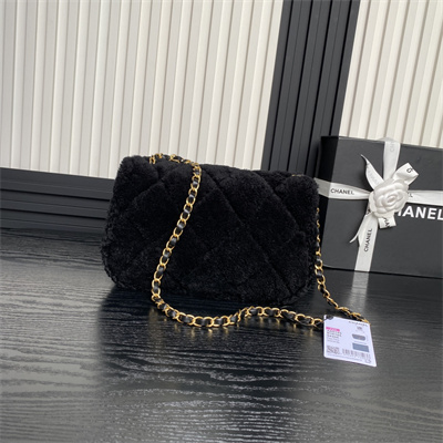 Ch*el flap bag shearling lambskin & gold-tone metal black as5149