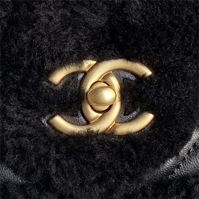 Ch*el flap bag shearling lambskin & gold-tone metal black as5149