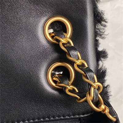 Ch*el flap bag shearling lambskin & gold-tone metal black as5149