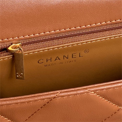 Ch*el flap bag shearling lambskin & gold-tone metal brown as5149