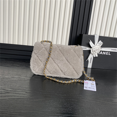 Ch*el flap bag shearling lambskin & gold-tone metal grey as5149
