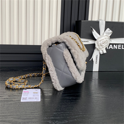 Ch*el flap bag shearling lambskin & gold-tone metal grey as5149