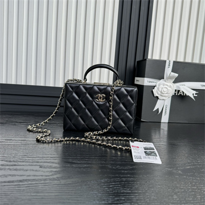 Ch*el small box bag lambskin & gold-tone metal  black as5167