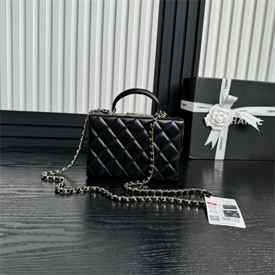 Ch*el small box bag lambskin & gold-tone metal  black as5167