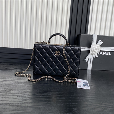 Ch*el box bag lambskin & gold-tone metal  black as5168