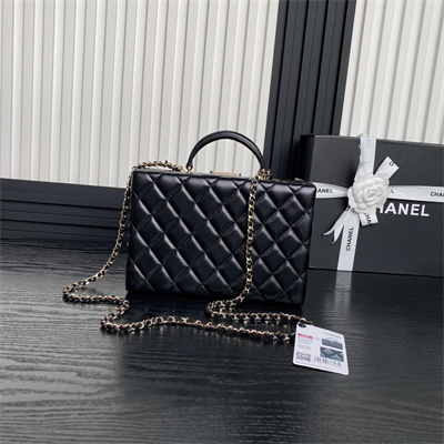 Ch*el box bag lambskin & gold-tone metal  black as5168