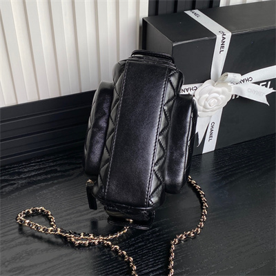 Ch*el small camera case shiny crumpled lambskin & gold-tone metal  black as5220