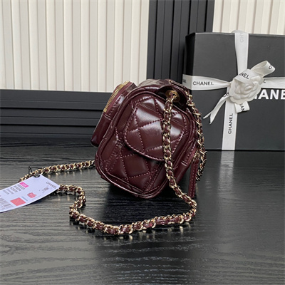 Ch*el small camera case shiny crumpled lambskin & gold-tone metal burgundy as5220