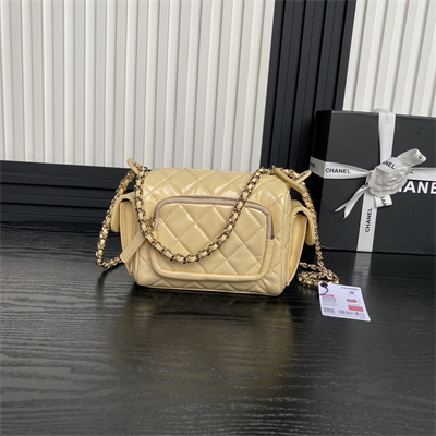 Ch*el small camera case shiny crumpled lambskin & gold-tone metal beige as5220