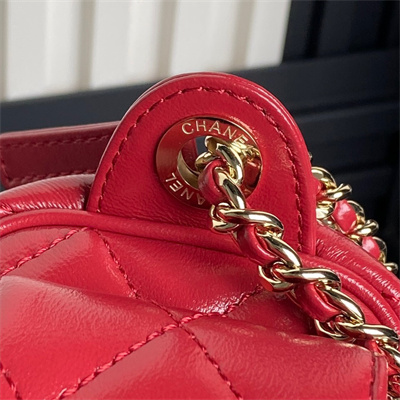 Ch*el small camera case shiny crumpled lambskin & gold-tone metal red as5220