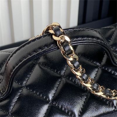 Ch*el vanity case shiny crumpled lambskin & gold-tone metal black as5222