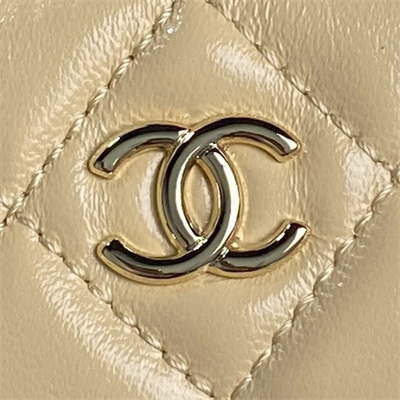 Ch*el vanity case shiny crumpled lambskin & gold-tone metal beige as5222