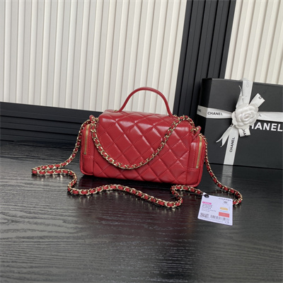 Ch*el vanity case shiny crumpled lambskin & gold-tone metal red as5222