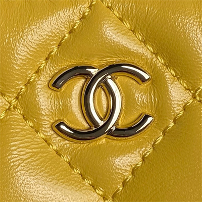 Ch*el vanity case shiny crumpled lambskin & gold-tone metal yellow as5222