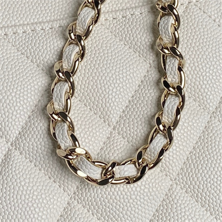 Ch*el long vanity with chain grained calfskin & gold-tone metal white ap4407