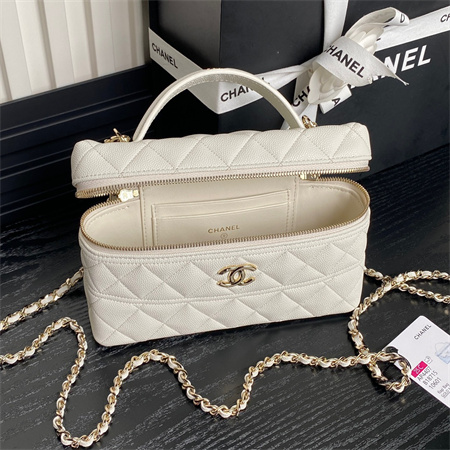 Ch*el long vanity with chain grained calfskin & gold-tone metal white ap4407