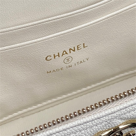 Ch*el long vanity with chain grained calfskin & gold-tone metal white ap4407