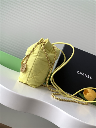 Ch*el 22 mini handbag canvas and gold tone metal yellow as3980