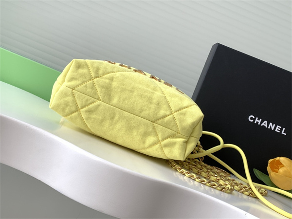 Ch*el 22 mini handbag canvas and gold tone metal yellow as3980