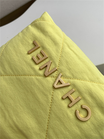 Ch*el 22 mini handbag canvas and gold tone metal yellow as3980