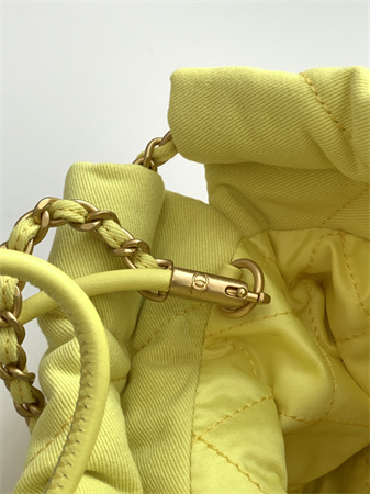 Ch*el 22 mini handbag canvas and gold tone metal yellow as3980
