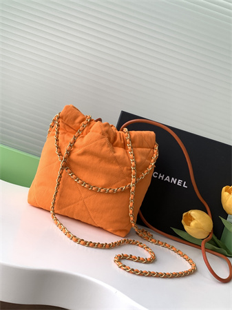 Ch*el 22 mini handbag canvas and gold tone metal orange as3980