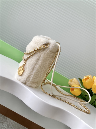 Ch*el 22 mini handbag shearling wool and gold tone metal  as3980