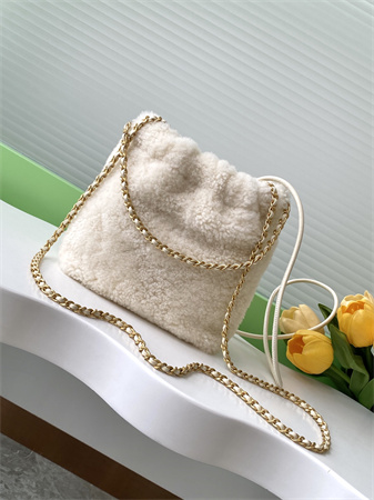Ch*el 22 mini handbag shearling wool and gold tone metal  as3980
