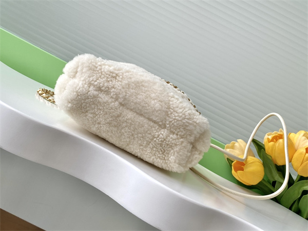 Ch*el 22 mini handbag shearling wool and gold tone metal  as3980